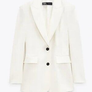 ZARA Pronounced Seam Fitted White Blazer
